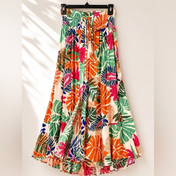 Nicole Miller Dresses & Skirts - Nicole Miller Tropical Maxi Skirt Slit Button Front Boho Large Flowy Rayon Skirt